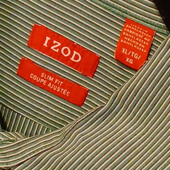 IZOD Green Striped Button Down Shirt Men's Size XL - Picture 6 of 6